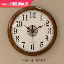 New Chinese style solid wood wall clock living room wall decoration clock mute Chinese style creative wooden simple quartz clock