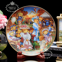 British Franklin Mint cute teddy bear family portrait ceramic plate living room decoration hanging plate