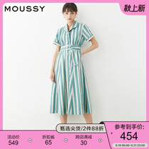 MOUSSY summer wide stripe shirt fit flat angle lapel dress 028ESK30-0340