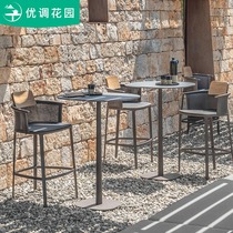 Outdoor Bar Chair Open Air Bar High Footstool Close To Back Chair Hotel Clubhouse Outdoor Rope choreography Teak Teak Rattan chair