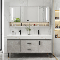  Rock board integrated Nordic light luxury double basin bathroom cabinet combination Floor-to-ceiling face wash basin Wash basin bathroom