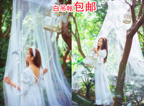 Wedding Dress Photography Props 2018 New Korean Exterior View Photo Props Theprops White Yarn Mantle Hanging Tent Items