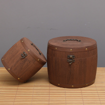 Retro tea wooden barrel small green orange tea can wooden gift box solid wood tea packaging box loose tea packaging box