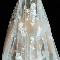 Bridal veil, main wedding headdress, super fairy, long champagne pearl, crown, super long tail, accessories, props