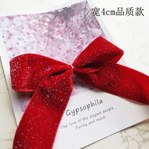 New 4cm quality silver velvet belt red ribbon Christmas festival ribbon diy bow material clothing accessories