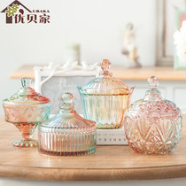 Creative double-piece glass candy jar ornament European-style storage jar tea jar set cute wedding vessel with lid