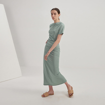 Soulkiss classic continuation rayon cut / niche design pleated high elastic slim knit dress