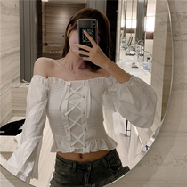 Hong Kong style Korean chic sweet and western style one-shoulder shirt with waist waist and slim shirt