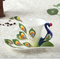 New enamel porcelain coffee cup tableware creative personality mug Chinese elegant fashion ceramic cup Peacock set
