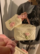 Japanese cute tulip portable cosmetic bag female portable large-capacity ins high-end niche wash storage bag