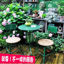 Fields Garden Retro Iron Art Balcony Table And Chairs Solid Wood Garden Small Table And Chairs Art Courtyard Casual Table Chairs Decoration Outdoor