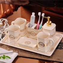 Eurostyle Creative Ceramics Bathroom Five Pieces of Bath Room Supplies Toilet Toothbrush Cup Toiletries Tray Wash