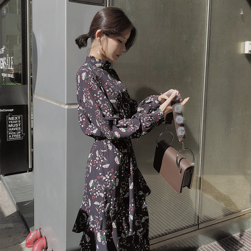 春装2018新款流行女装韩版雪纺碎花连衣裙长裙潮ins超火的裙子夏