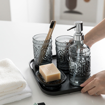 Nordic style bathroom wash set Bathroom five-piece set Glass toiletries Gray wash set Light luxury wind