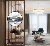  Wrought iron screen partition New Chinese style light luxury entry door entrance Dining room living room stainless steel net red classical decoration