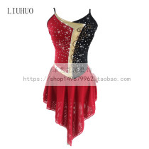 LIUHUO custom performance clothes childrens ladies figure skating competition clothes cheerleading performance clothes wine red sleeveless sleeveless