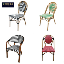Outdoor table and chairs patio open air balcony Leisure retro rattan chairs net red French style cafeterias Milk Tea Shop Dining Chair Outside
