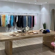 Nordic clothing store table in the middle of the retro old wooden table Natural side bench rectangular solid wood desk