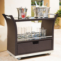 Custom rattan trolley delivery car double-decker hotel home outdoor Western restaurant Tea car mobile trolley
