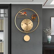New Chinese Living Room Pure copper hanging bell Home Atmosphere hanging wall Clocks Creative Wall Fashion Trim Light Extravagant clock