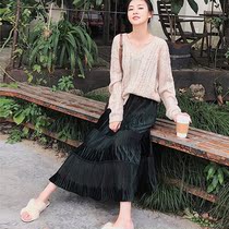  Pregnant womens skirt autumn 2021 new high-end large size pleated skirt spring and autumn western style a-line skirt autumn maternity clothes