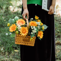 Delicate Camping Party Picnic Sunflower Upscale Woven Flower Basket Outdoor Photo Prop Simulation Flower Fake Flower Decoration