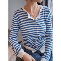 Maternity Autumn Tops Fashion Long Sleeve Knitwear Trendy Striped Small Fresh Maternity Wear