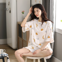 女士夏天棉绸睡衣女夏季纯棉薄款短袖短裤两件套全棉家居服套装zs