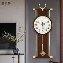 New Chinese copper clock wall clock Household fashion creative simple atmosphere living room solid wood decoration Chinese style mute hanging watch