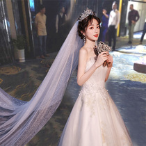 Veil bride main wedding headdress super fairy sequins super long tail wedding photo props champagne super flash