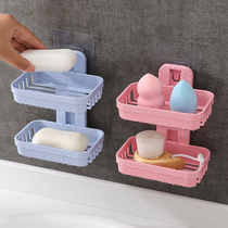 New double-layer soap box suction cup wall-mounted soap rack household drain soap box punch-free storage rack