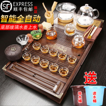 Glass bottom water tea set set automatic household integrated light luxury solid wood tea tray whole set of Kung Fu small tea table