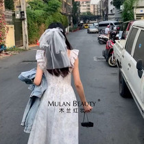 结婚头纱森系超仙蝴蝶结连衣裙头饰新娘结婚影楼摄影跟妆造型道具