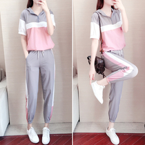 Ice silk sports suit women's summer 2020 new fashion brand fashion loose pink air leisure tooling two-piece set