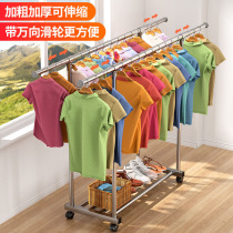 Stainless steel drying rack floor-to-ceiling double-pole household mobile balcony folding indoor clothes quilt telescopic drying hanger