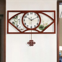 New Chinese wooden living room big wall clock creative modern Chinese style classical clock quartz swing wall clock
