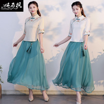 Girlfriends, sisters, Republic of China's improved Hanfu, Qipao, Chinese style, large women's cotton, hemp, embroidered tea, Tang style top