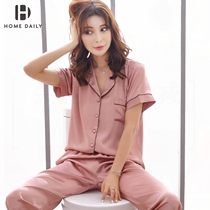 真丝睡衣女夏季性感短袖冰丝两件套薄款开衫大码丝绸家居服套装夏