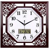 Chinese style wall clock living room square retro creative new Chinese home electronic quartz clock calendar clock hanging watch
