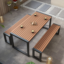 Outdoor casual table and chairs Combined outdoor patio open plastic wood garden Balcony Barbecue shop Embalming Wooden Table 1047