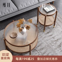 Rattan Changhong glass coffee table light luxury modern small apartment living room household solid wood small coffee table movable office