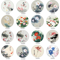 New Chinese screen partition The yarn painting in the middle of the porch is translucent round oil painting silk cloth Lotus nine fish picture customization
