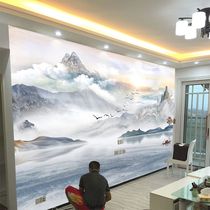 New Chinese TV background wallpaper living room sofa Wall cloth 8D atmospheric imitation marble mural ink landscape wallpaper
