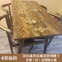  Retro fast food table and chair combination Snack Milk tea burger shop Cafe Canteen Dining restaurant Western restaurant Niu Jiao 