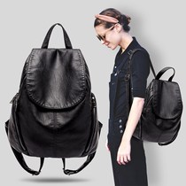 Hong Kong Bag 2023 new leather sheep skin double shoulder bag female Han edition casual soft skin backpack full - leather anti - theft package