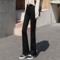 Black micro-horn jeans women fall winter plus velvet 2021 new slim high luxury mop wide leg pants