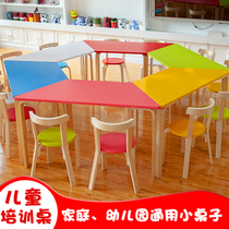Trapezoidal combination suit kindergarten solid wood children table and chairs toy game baby play learning stool