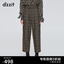 dzzit 2019 winter counter new khaki wool thin plaid high-waist pants women 3G4Q4143N