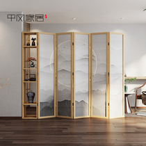 Chinese screen partition living room modern simple solid wood entry door folding porch cover push-pull storage rack