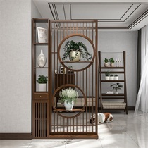 New Chinese partition screen wall living room custom entrance tea room simple modern solid wood grille hollow seat screen